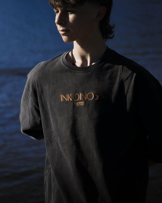 Embroidered ‘Succession’ Acid Wash Boxy Oversized T-Shirt